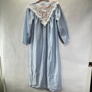 Vintage 50's Night Gown Long Ruffle Detail Pink Embroidery Flowers Size L